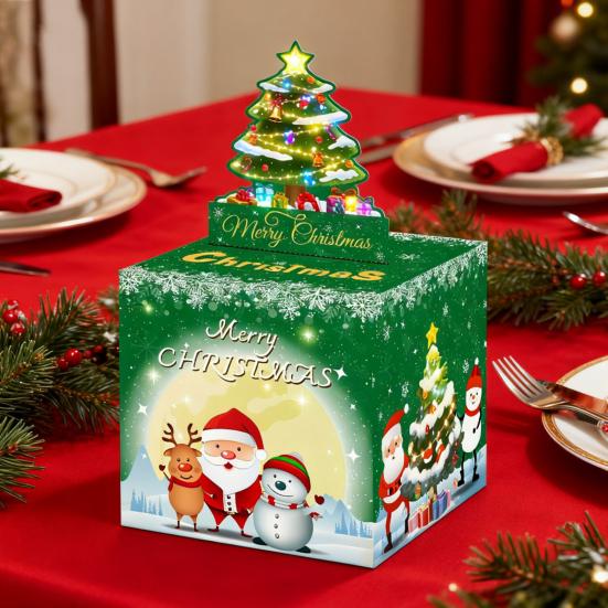 Christmas Money Box Pull-out Cash Gift Box DIY Holiday Money Gift Box with Transparent Bags Christmas Money Holder Pull Box for Kids Adults
