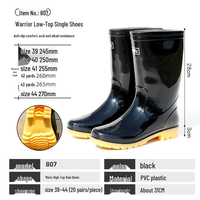 

Shanghai Warrior 807 Men s Waterproof Non-Slip Wear-Resistant Black High-Top Rain Boots 44