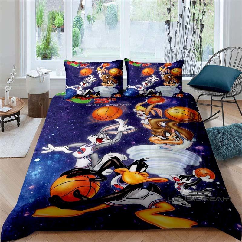 Ensemble couette et taie d'oreiller classique sur le thème du film de science-fiction Space Jam, imprimé en 3D, ensemble de literie pour enfants, décoration de chambre peut être personnalisé