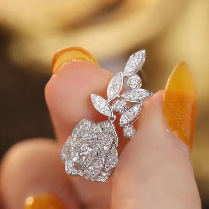 

CAOSHI Graceful Flower Drop Earrings for Women Elegant Lady Wedding Party Zircon with Brilliant Zirconia Delicate Accessories