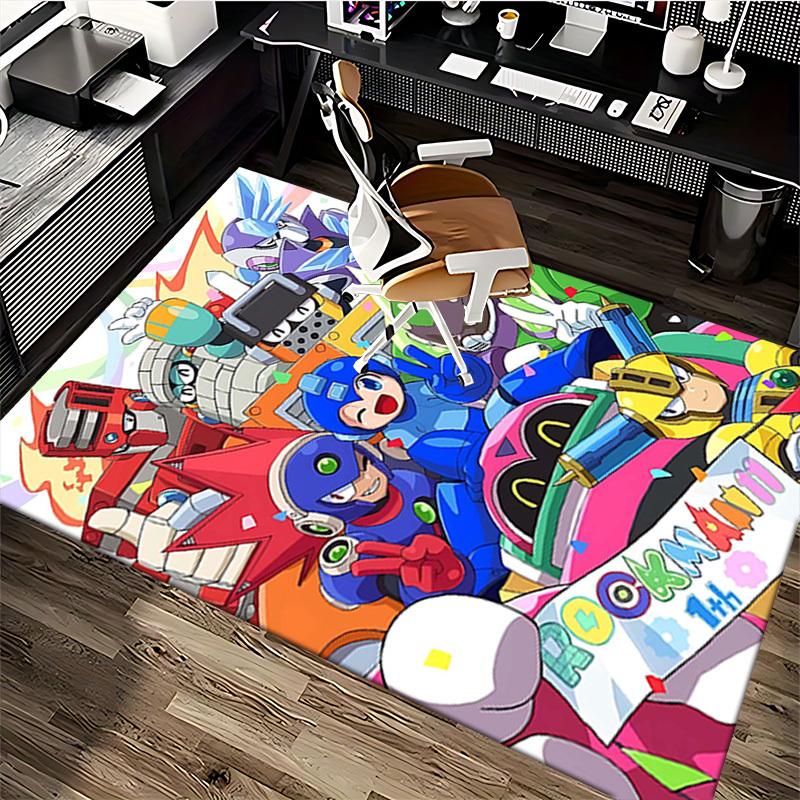 1pc Mega Man Rockman 11th Anniversary Anime Cartoon Design Office Chair Mat Non-Slip Carpet for Home Decor, Gaming Room, Seasonal Gift.U006