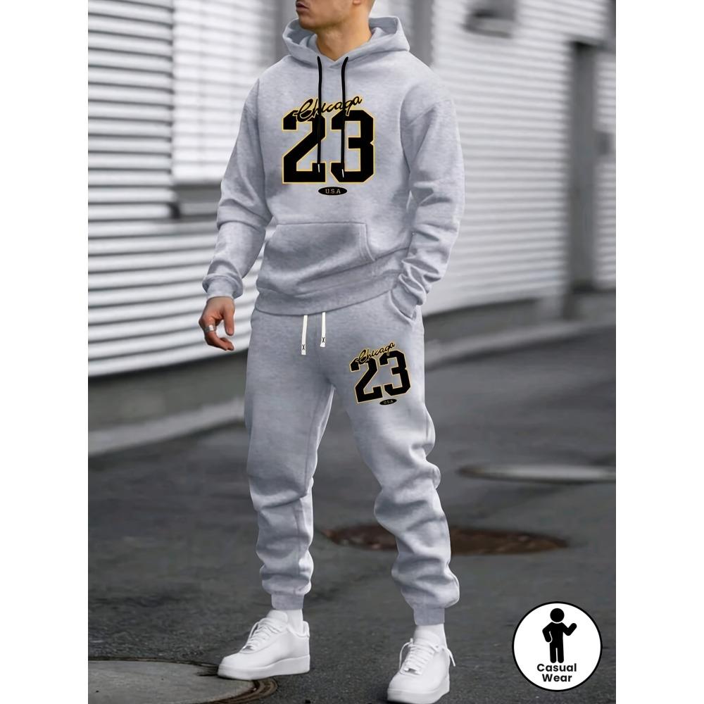 

Men s Hooded Sweatshirt and Sweatpants Set, Regular Fit Digital Print Pattern, Suitable for Husbands and Boyfriends as Gifts S серый