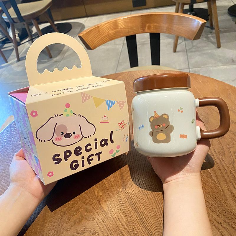 

Cartoon Animal Ceramic Cup, Cute Water Cup with Lid, Mug, Creative Kettle Cup, Milk Cup, Girl s Gift 350ml