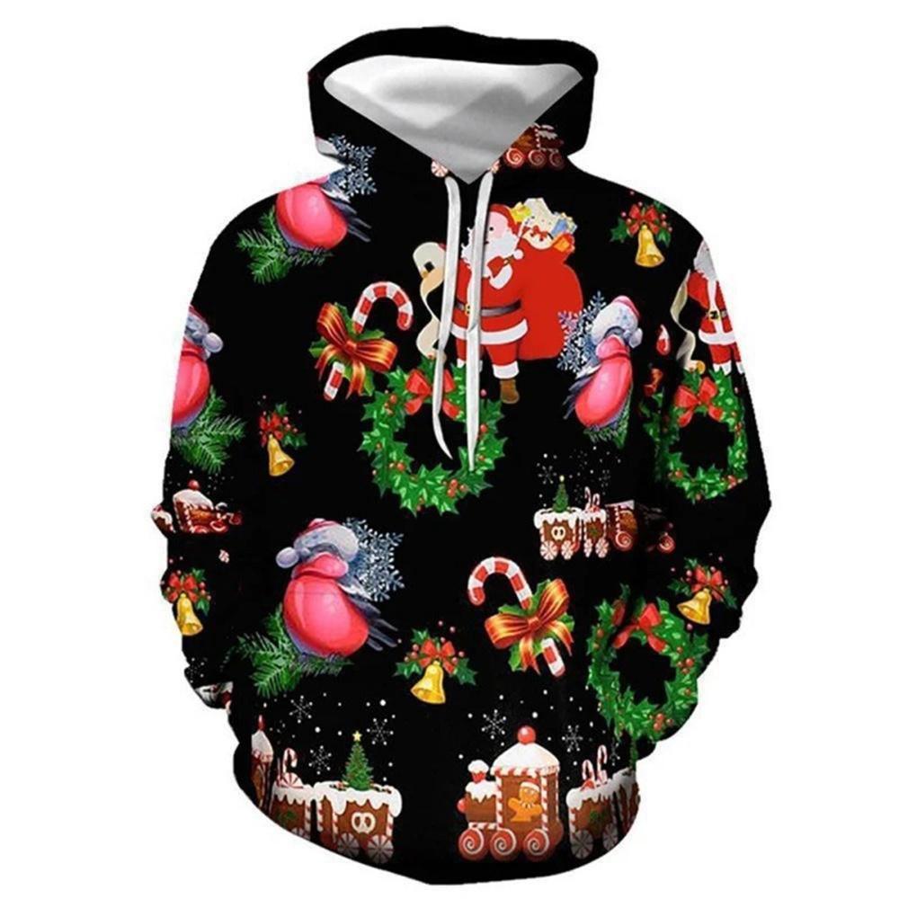 Christmas Men's Hoodie 3D Printed Long-Sleeve Hooded Sweatshirt Fall/Winter Holiday Style Casual Oversized Men's Sweatshirt Top