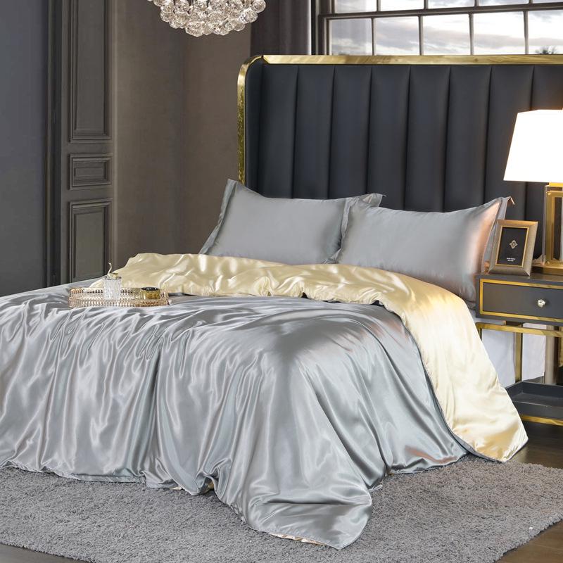 Summer Nude Four-Piece Solid Color Mulberry Silk Bedding Set with Ice Silk Bed Sheet
