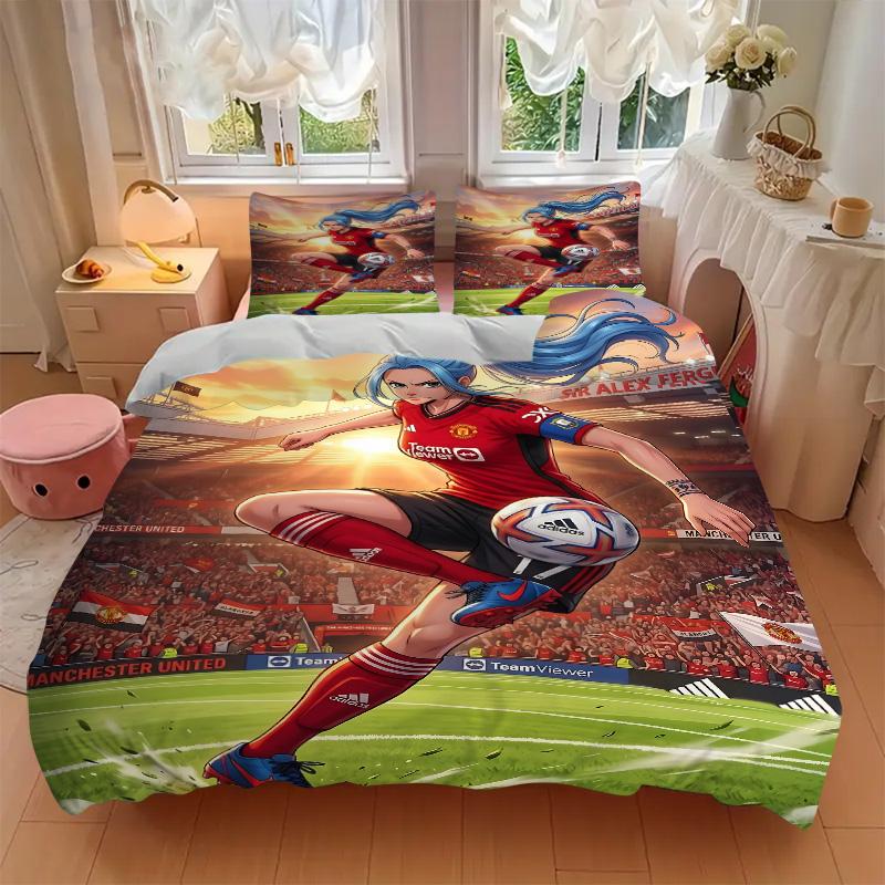 3pcs Football Player Action Bedding Set, Includes One Quilt Cover and Two Pillowcases, Bedroom and Guest Room Decoration. T723119