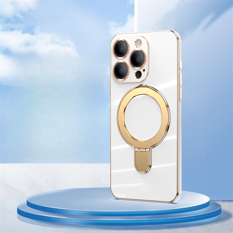 

Подходит для Iphone16promax Прочный магнитный чехол для телефона, Apple 14 Однотонный гальванизированный 15 Невидимая подставка 12 Apple 16 белый