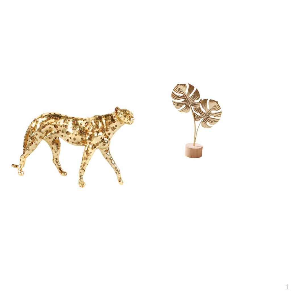 Golden Cheetah Abstract Animal Sculpture Metal Tabletop Centerpiece Creative Nordic Figurine