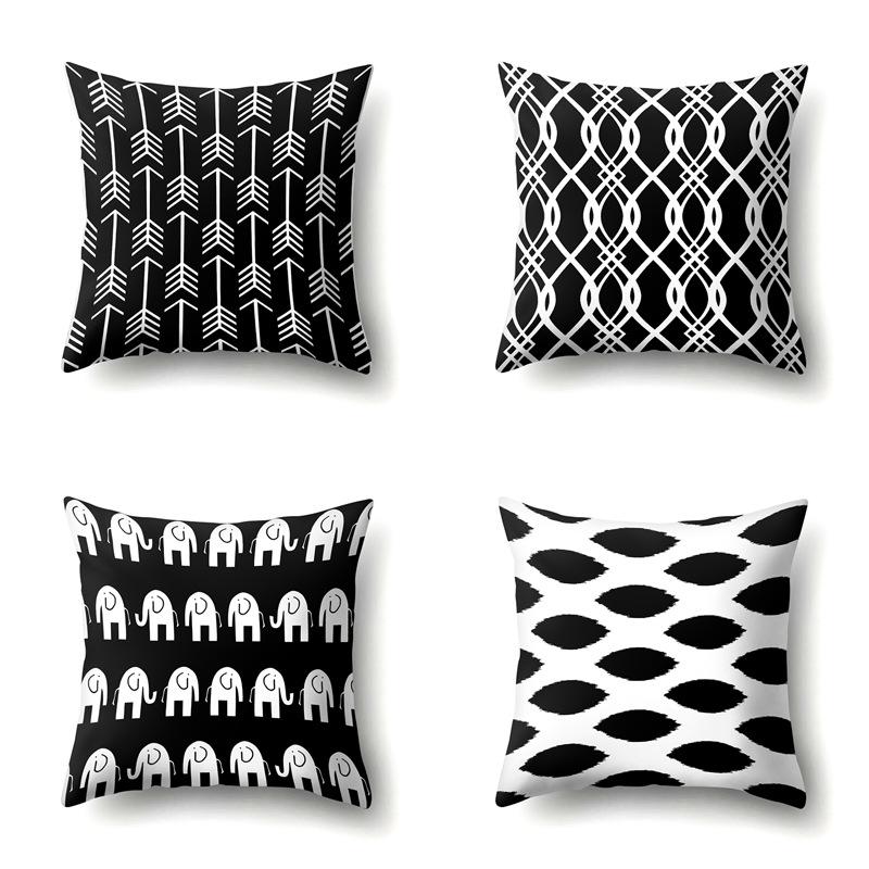 Polyester Pillow Case Car Decoration Home Printed Black and White Geometric Car Cushion Head Cushion Cover