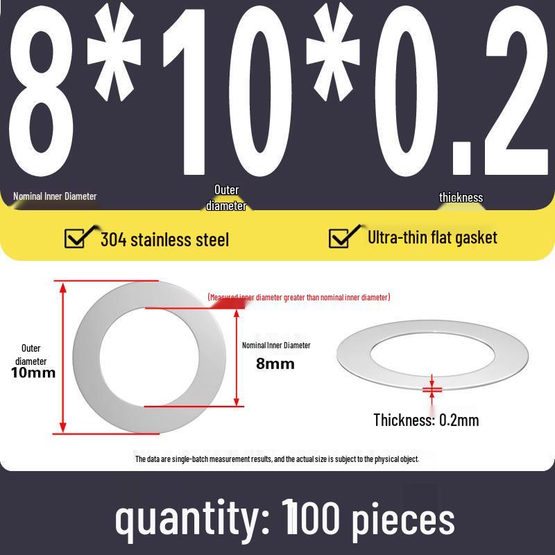 Plochá podložka z nerezové oceli 304 pro nastavení vůle hřídele (0,1/0,2/0,3 mm)