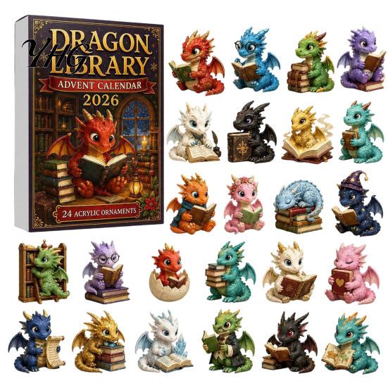 Party Favors for Children Dragon Advent Calendar 2026, 24 Day Bookish Christmas Countdown with Cute Gift Sets Mini Acrylic Dragons, Fantasy Book Lover