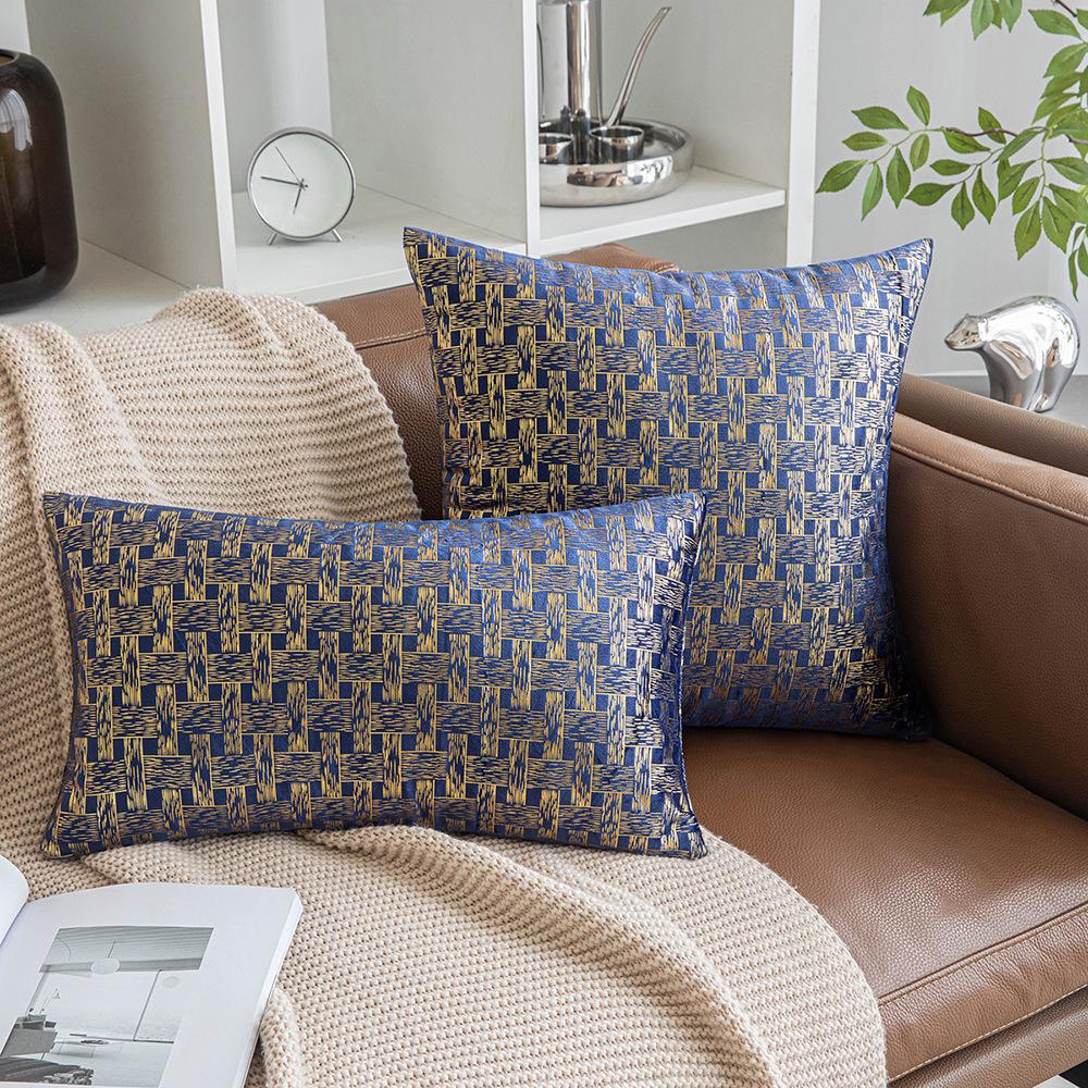 Modern Simple Velvet Pillowcase Gold-pinned Lattice Living Room Sofa Cushion Cover Autumn and Winter Style Bedside Pillow