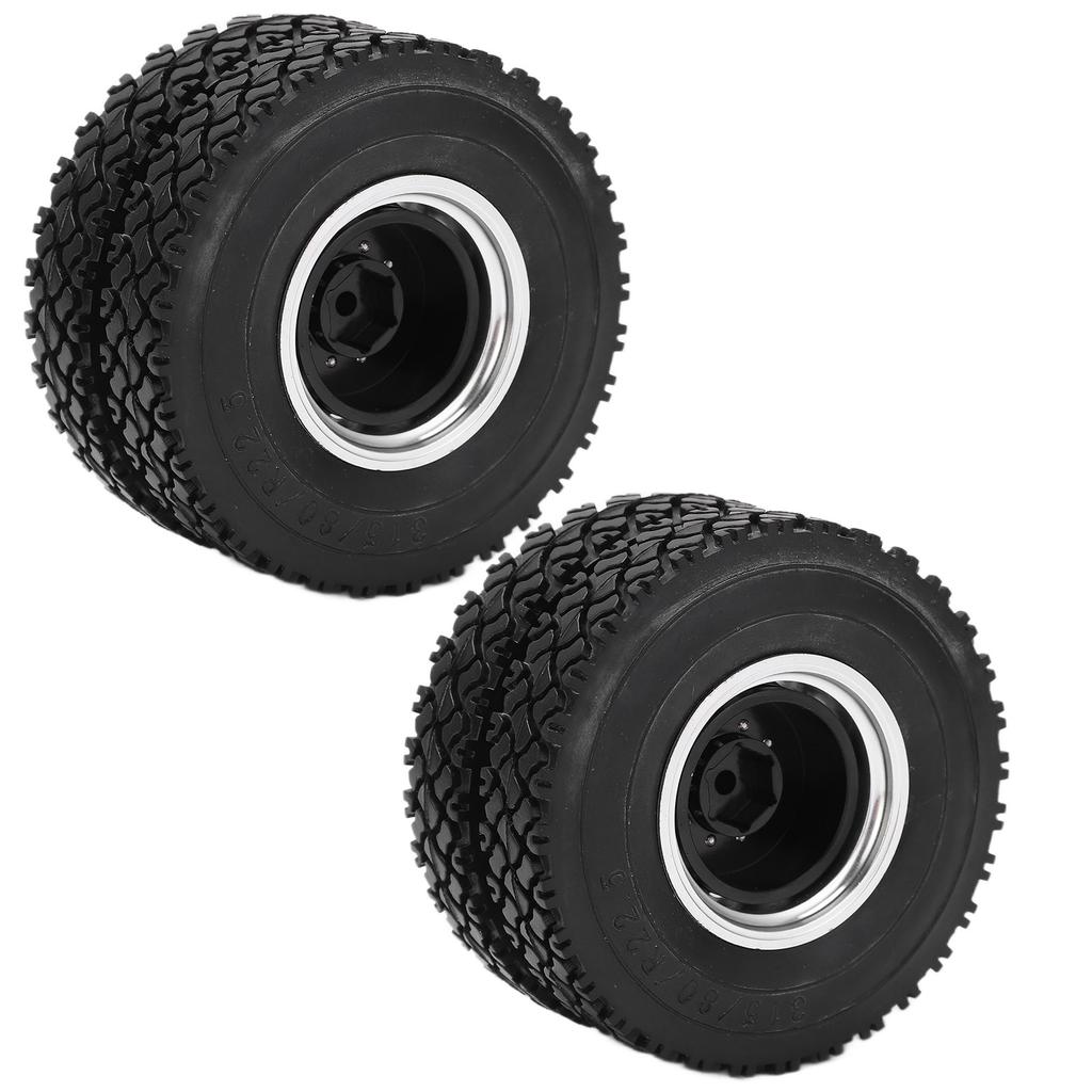 2pcs RC Aluminum Alloy Rear Wheel Hub Rims with Rubber Tires for Tamiya 1 14 Tractor Dump Truck TrailerBlack