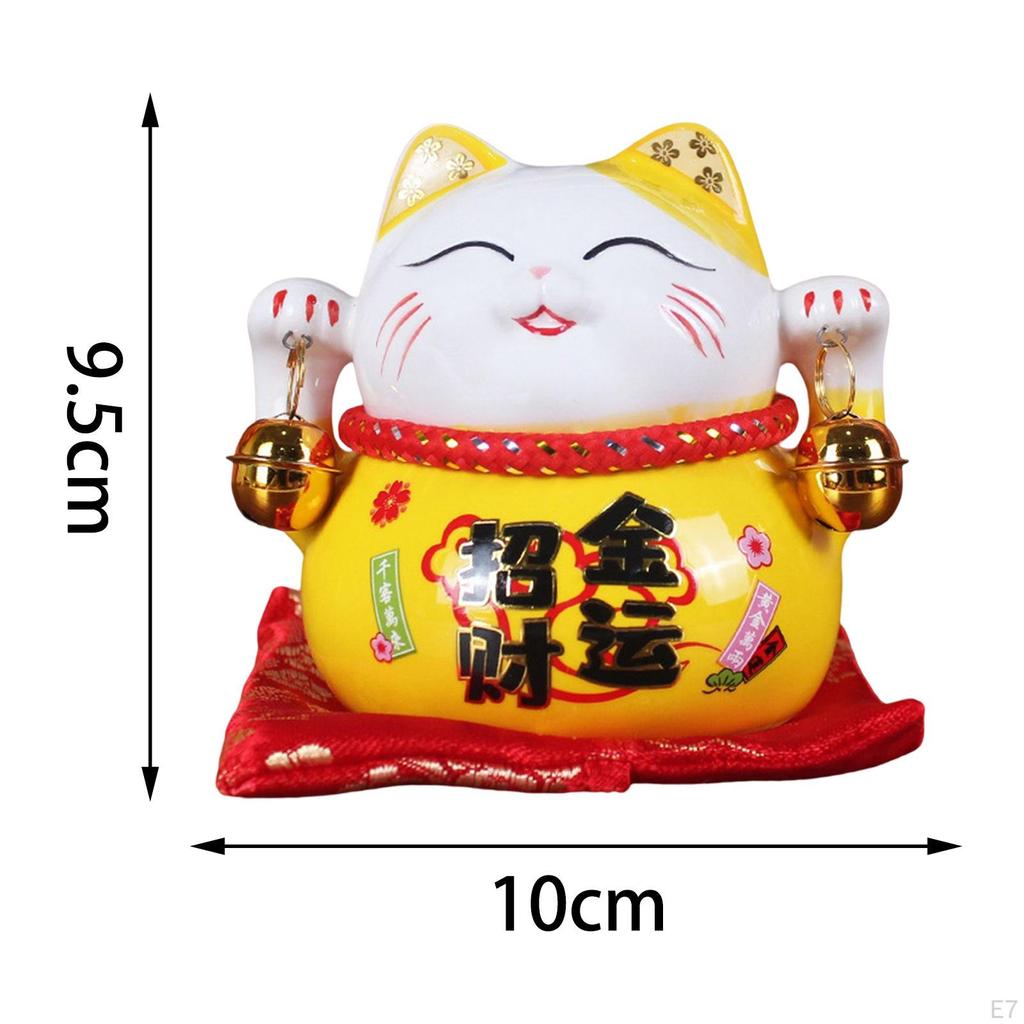 Cat Money Bank Animal Sculpture Saving Pot Jar Feng Shui Blessing Kitten Figurine with Bell