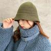 Solid Color Large Brim Wool Bucket Hat Autumn and Winter Plain Retro Washbasin Hat Knitted Bucket Hat