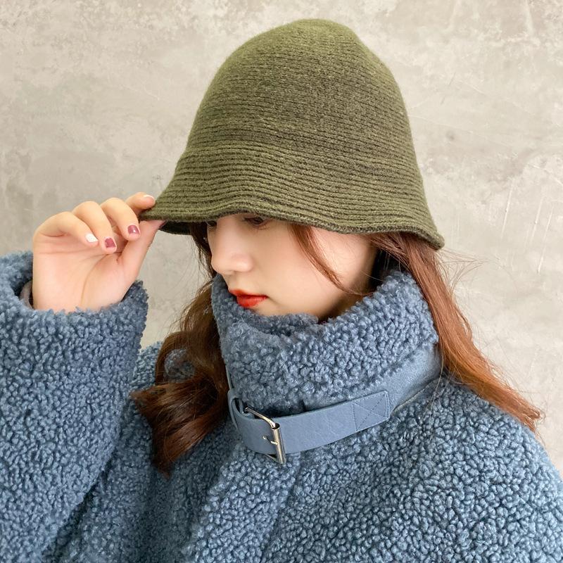 Solid Color Large Brim Wool Bucket Hat Autumn and Winter Plain Retro Washbasin Hat Knitted Bucket Hat