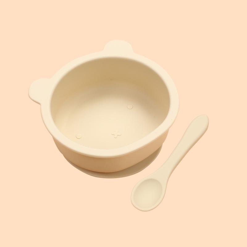 Children's Teddy Bear Silicone Bowl & Spoon Set, Suction Cup Tableware for Learning to Eat, 2-Piece Baby Feeding Set