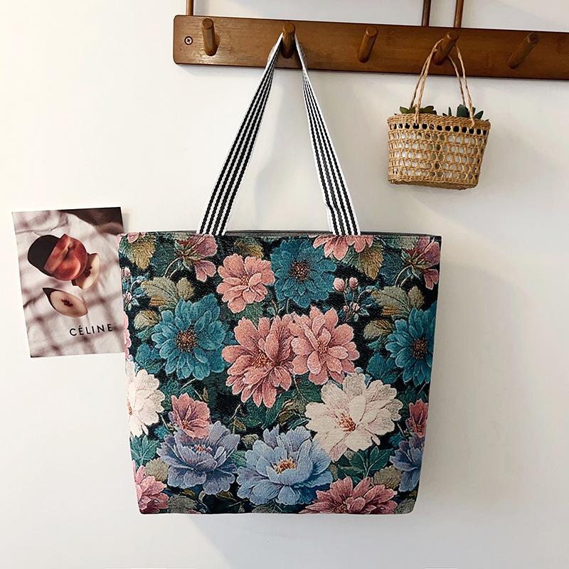 New gold silk cloth bag fashion Korean tide casual tote bag shoulder bag creative pattern women's canvas bag