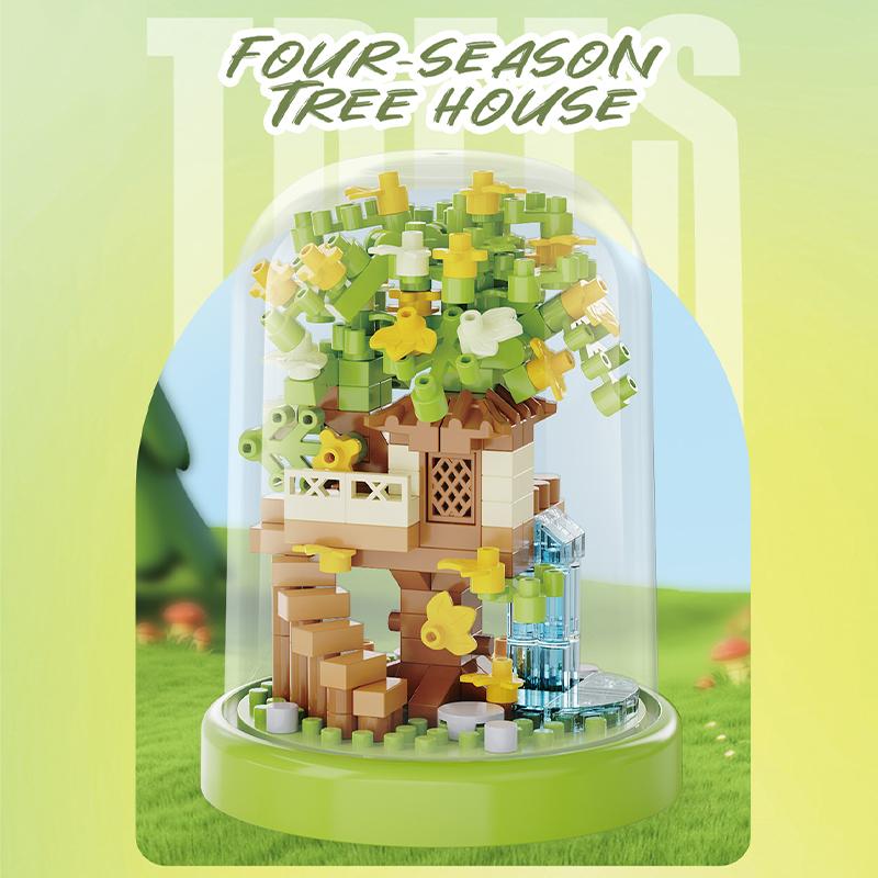 3D Micro Cherry Blossom Tree House Constructor Building Blocks,Sakura Bonsai Assembly Toy Home Decor Bricks,For Kids Girls Gifts