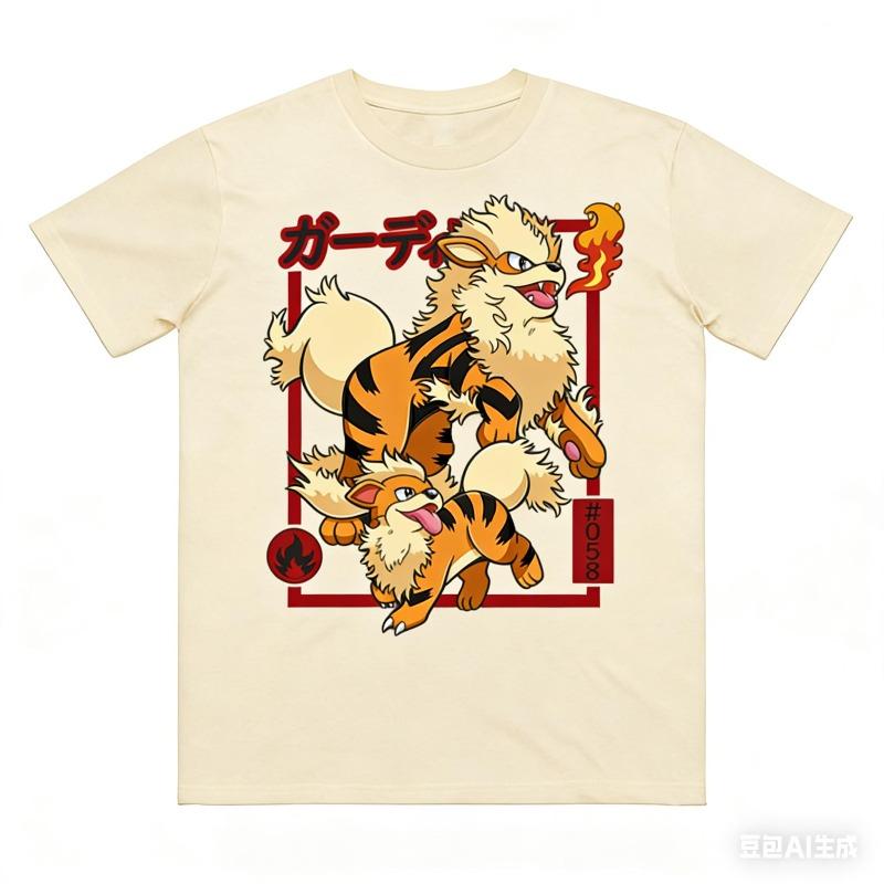 Growlithe Evolution Aufdruck Reines Baumwoll-T-Shirt für Damen und Herren Frühling/Sommer Neue Kollektion Mode Kurzarmshirt