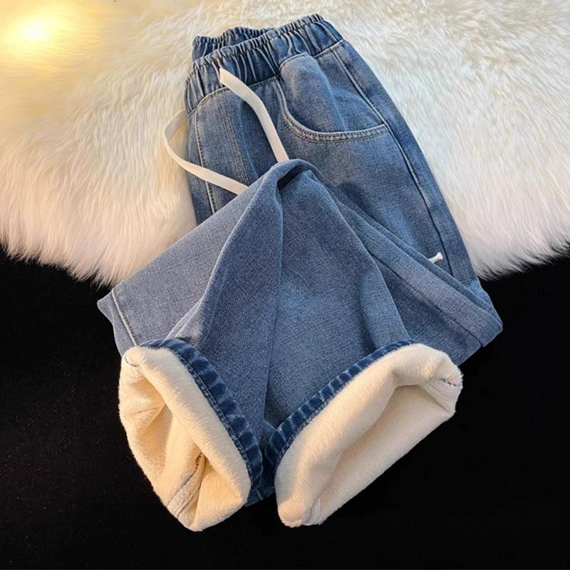 

Autumn Winter Thiened Jeans Wide Leg Jeans Men s Straight Elastic Waist Corduroy High Street Vintage Youth Casual Jeans XS