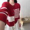 Design Sense Contrasting Color Sweater Jacket Women's Autumn and Winter New Wear Knitted Cardigan Loose Stack Top