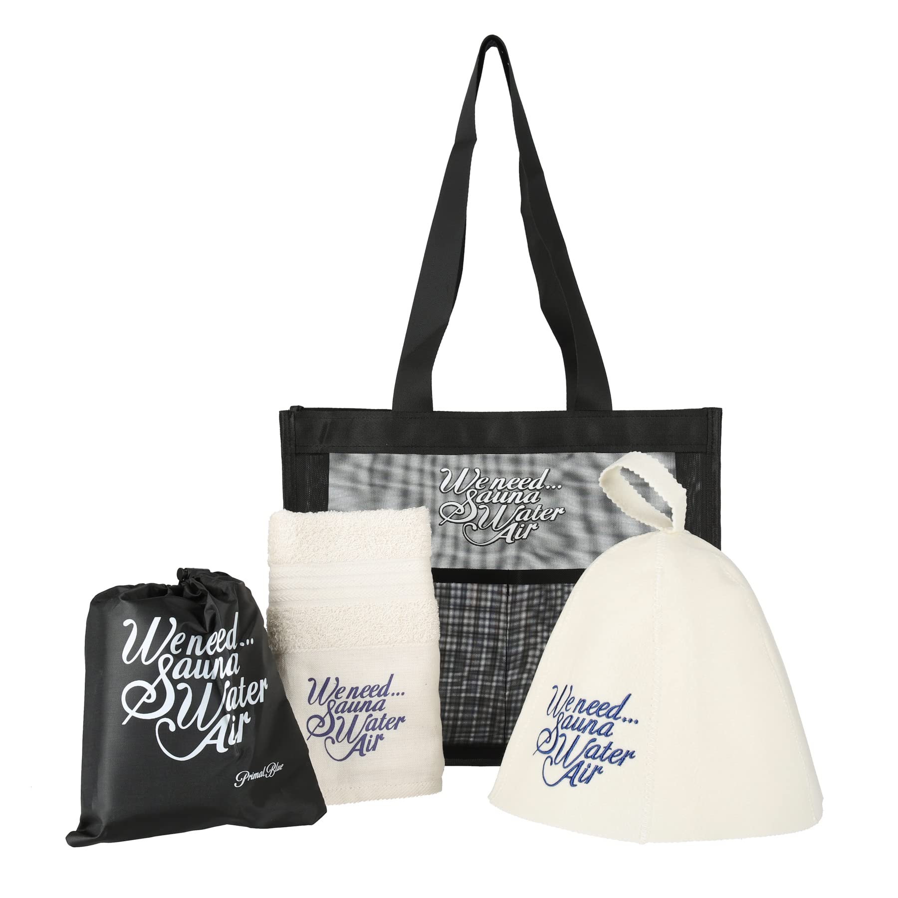 

Primal Blue Sauna Сауна Сауна Лицо и сетчатая сумка-тоут Идеально для сауны и общественных бань Фетровый набор Шапка, коврик, полотенце, сумка. Мероприятия, Кемпинг, (Белый, белый