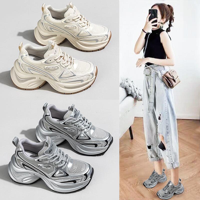 Thick-soled heightening silver dad shoes women's new spring and autumn versatile casual sports shoes