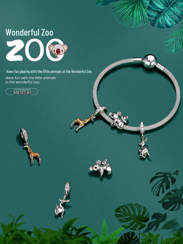 S925 Silver Ziyun Oil-Dripped Spotted Giraffe Pendant: Handmade Cute Animal Bracelet Bead