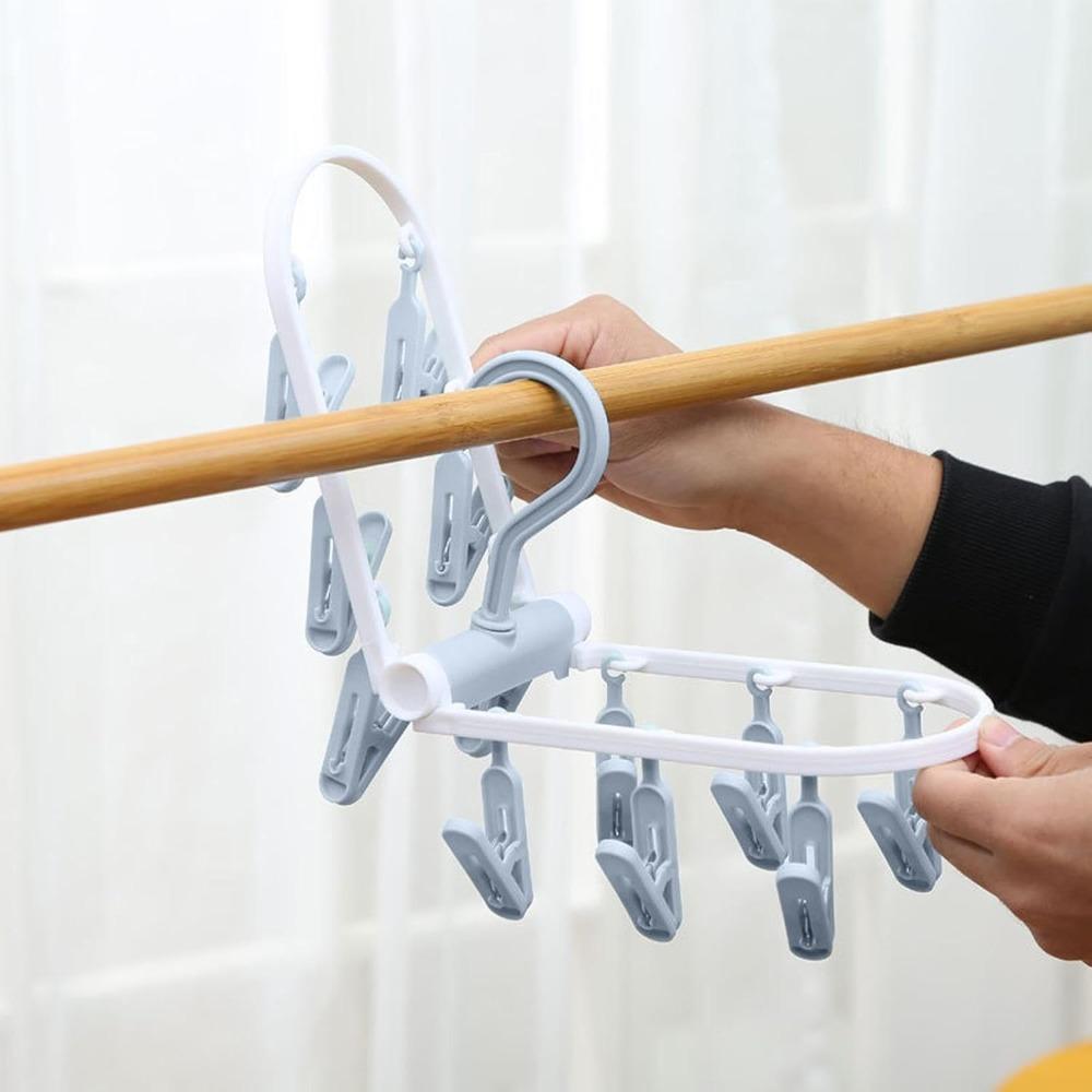 Portable Foldable Clothes Drying Rack, 20 Rotating Clips, Multi-Purpose Laundry Hanger for Underwear, Socks, Indoor/Outdoor Use, Compact, Lightweight