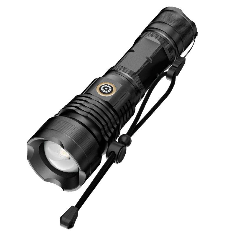 

Мощный фонарик с телескопическим зумом, фонарик из алюминиевого сплава TYPE-C, быстрая зарядка, уличный прожектор для дальней точки чёрный