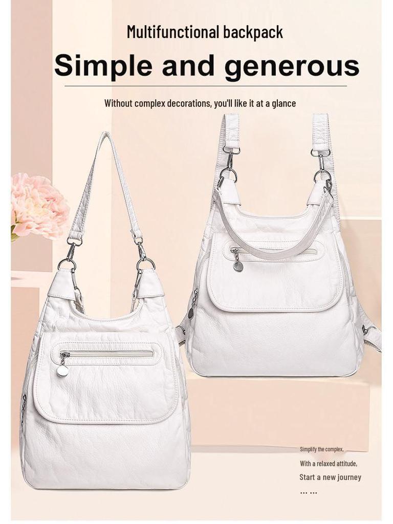 Damen Handtasche mit großer Kapazität aus gewaschenem weichem Leder, Umhängetasche, koreanischer Stil, vielseitiger Rucksack