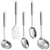 5Pcs Stainless Steel Kitchen Utensils Set Heat Resistant Non-Stick Spoons Spatula Hanging Hole Ergonomic Handle Cooking Tool