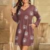 Women's Fashion Floral Print V-Neck Long Sleeve Dress