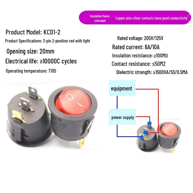 Round Two-Speed 3-Pin Rocker Power Switch with Light