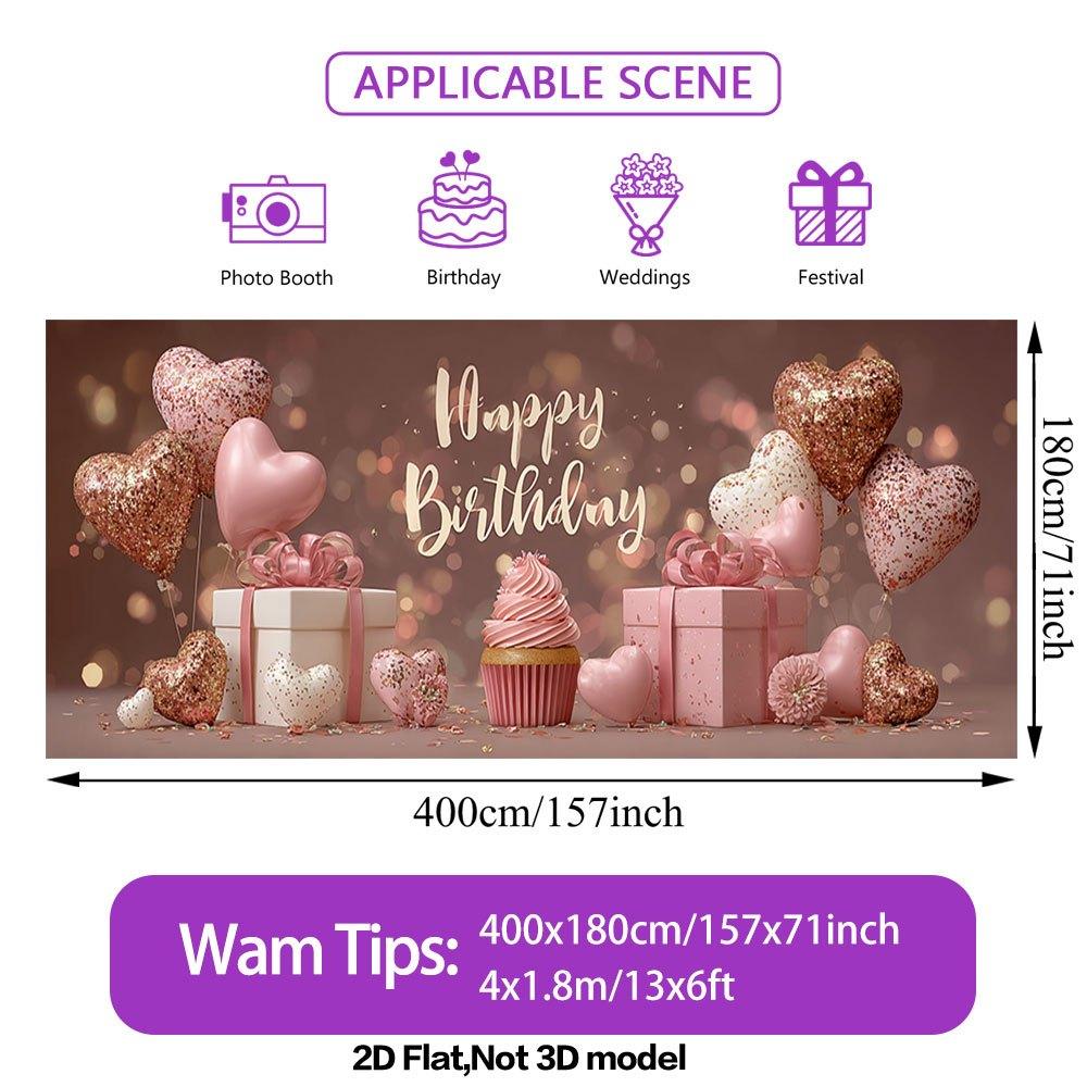 Lovely Birthday Gifts Balloons Banner, Polyester Backyard Party Backdrop