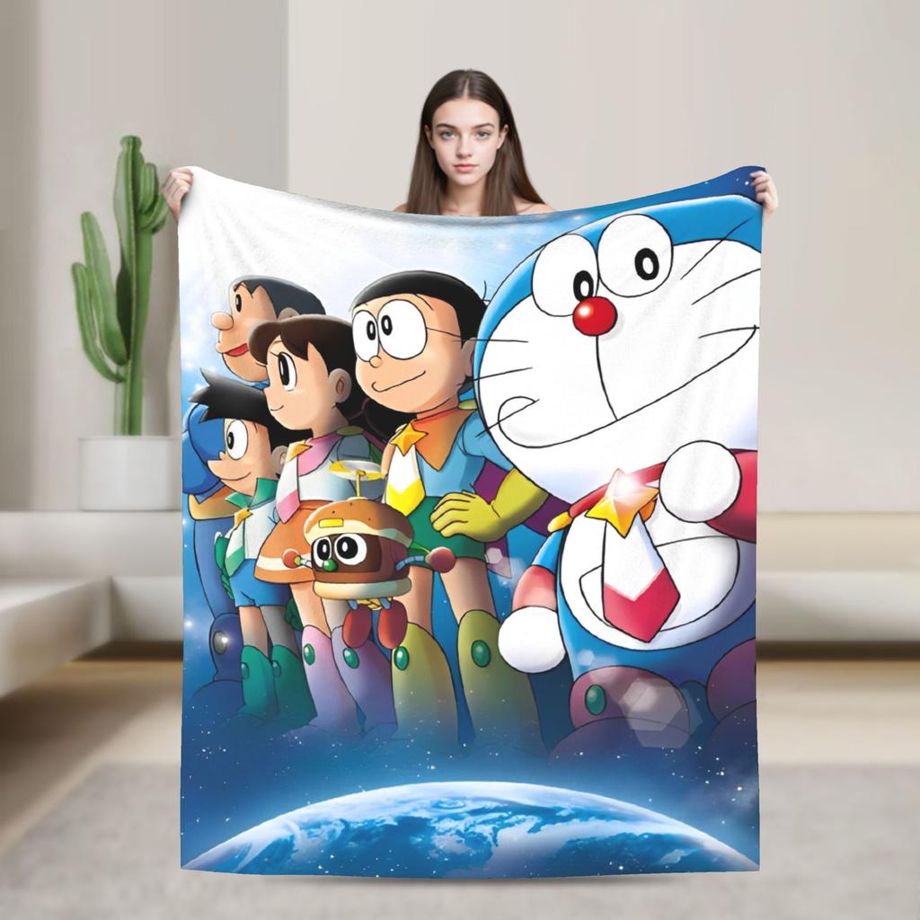 Cartoon D-Doraemon  Warm Soft Blanket  Camping Plush Throw Blanket Novelty Bedroom Flannel Bedspread Sofa Bed Cover