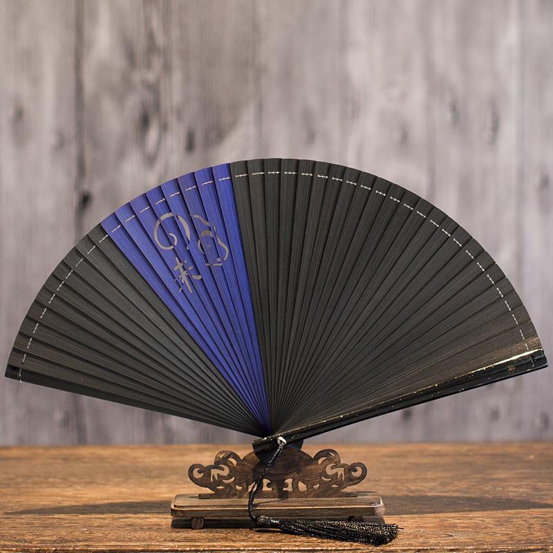 Creative and Elegant All-Bamboo Folding Fan from Laochangmen, Plain Color Fan, Hanfu Ancient Style, Simple and Fashionable Retro Bamboo Green
