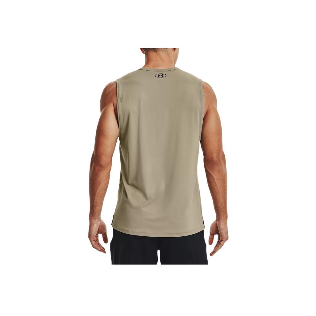 Under Armour Rush Series Energy Reflective Logo Solid Crew Neck Sleeveless Top Men Tops Beige 1366139-037