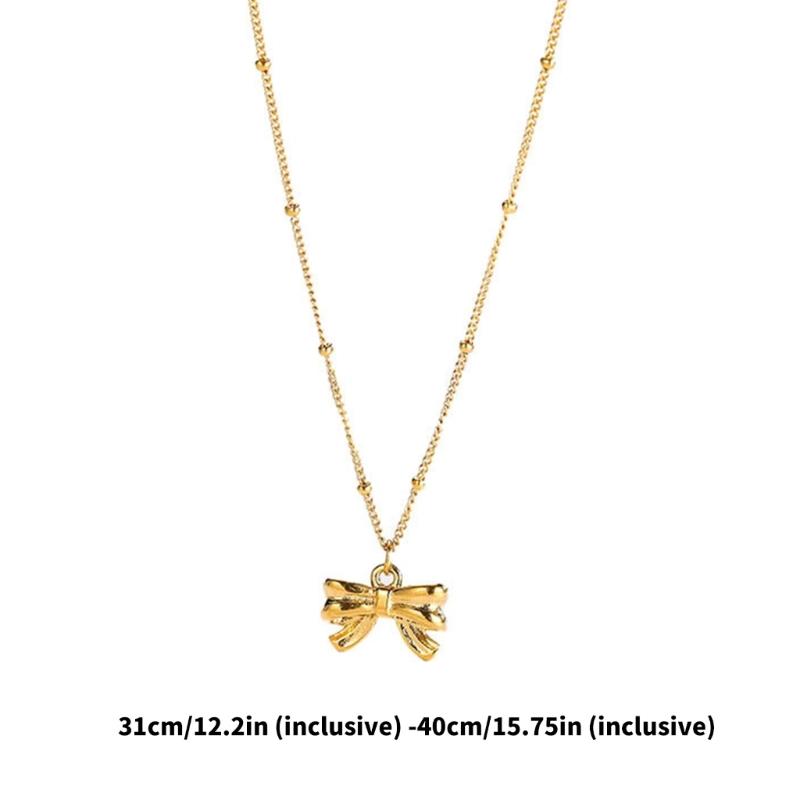 Titaniums Steel Necklace Beaded Chain Necklace Bowknot Charm Necklace Multifuntional Neck Jewelry Suitable for Daily
