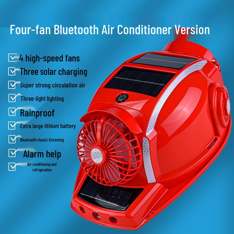 Six-Fan Multifunctional Cooling Hat with Solar Bluetooth Headlamp