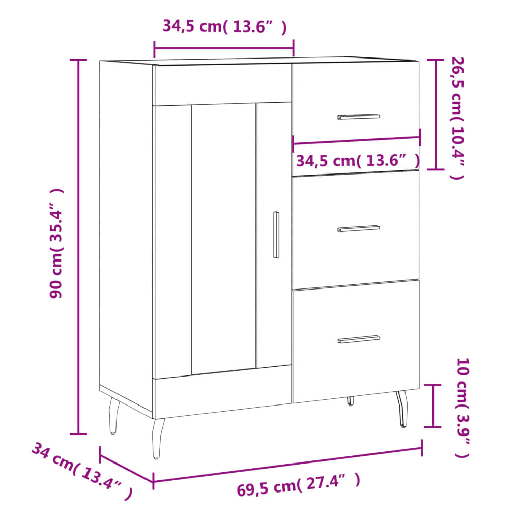 Sideboard High Gloss White 69.5 x 34 x 90 cm Engineered Wood