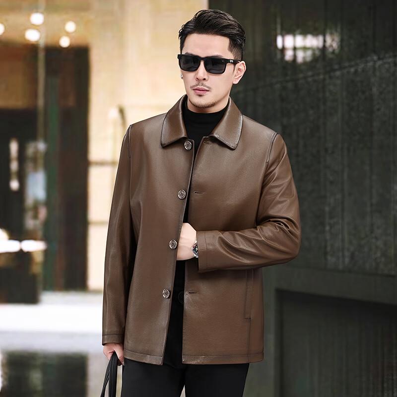 KAISER Men's Genuine Leather Mid-Length Business Casual Jacket