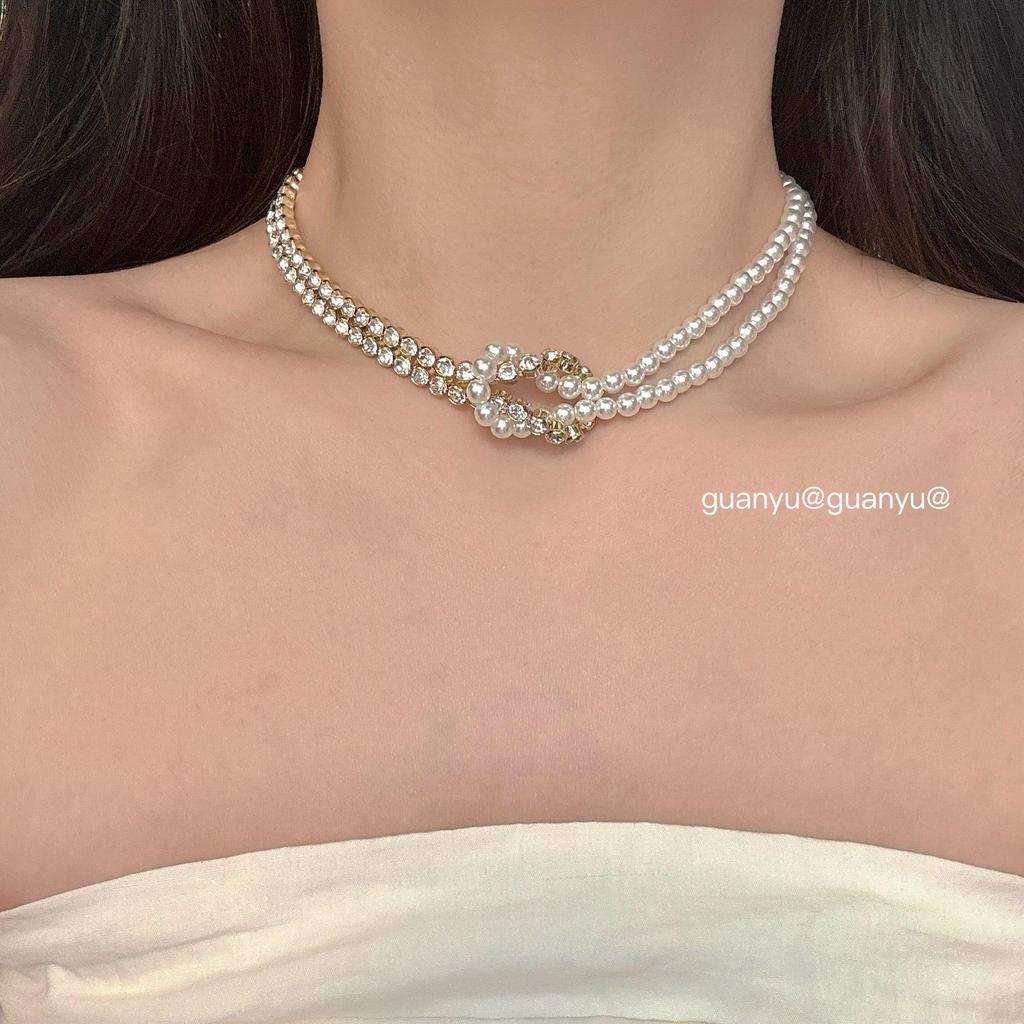 Choker di Lusso con Perle e Diamanti per Donna - Collana alla Moda, Versatile e di Alta Gamma