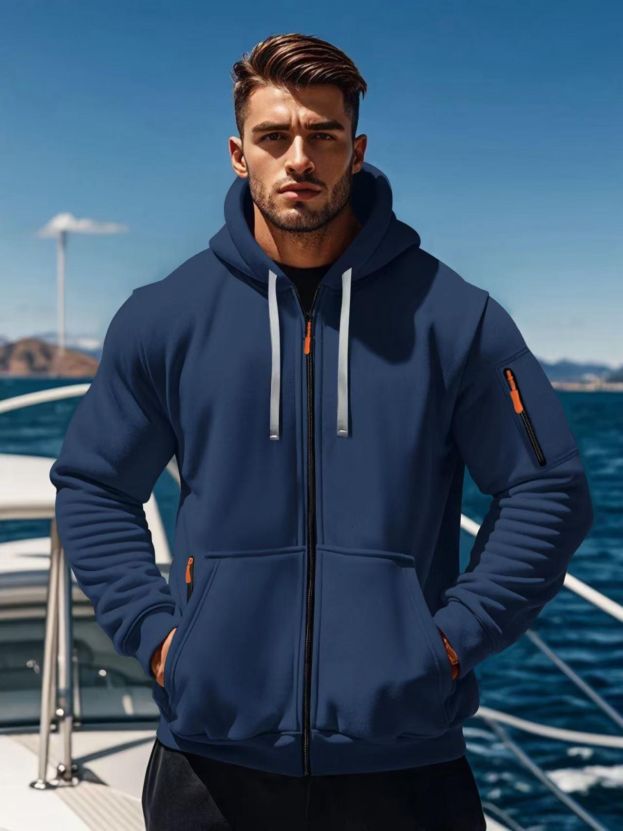 

2025 CrossTUME Men s Solid Color Zipper Sport Hoodie - European Size Extra Large темно-синього кольору