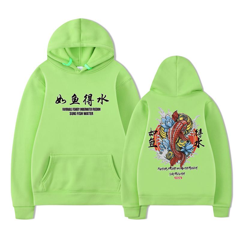 100% cotton new style men's cool male hip-hop hooded sweater Japanese style koi casual sweater streetwear men/women pullovers