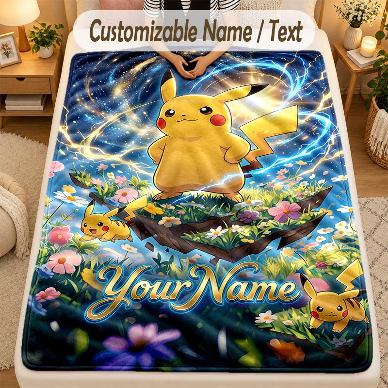 Flannel BlanketPokémon Custom Name Text Personalized Soft Warm Throw Blanket Home Decor Gift