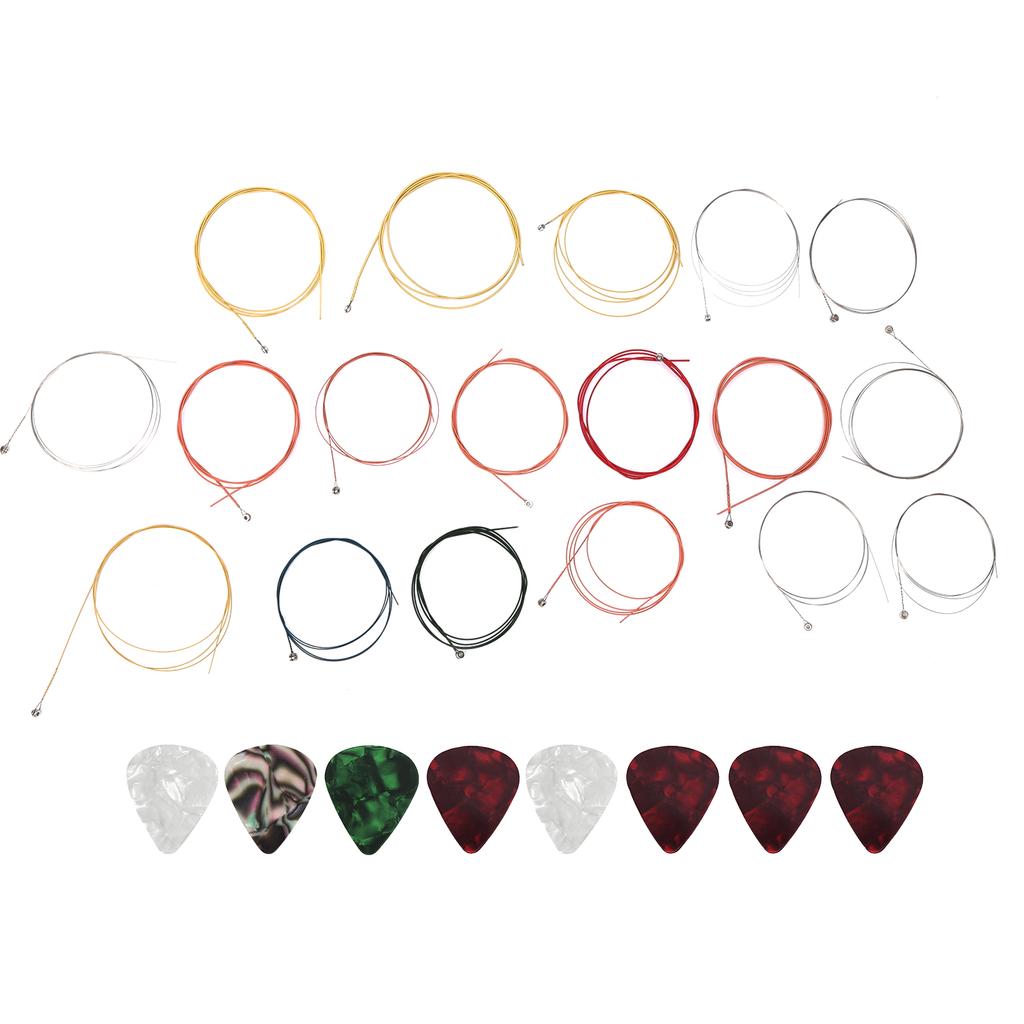 3 Set Acoustic Guitar Strings Steel Replacement 8Pcs Celluloid Picks for Performers Zxs0002
