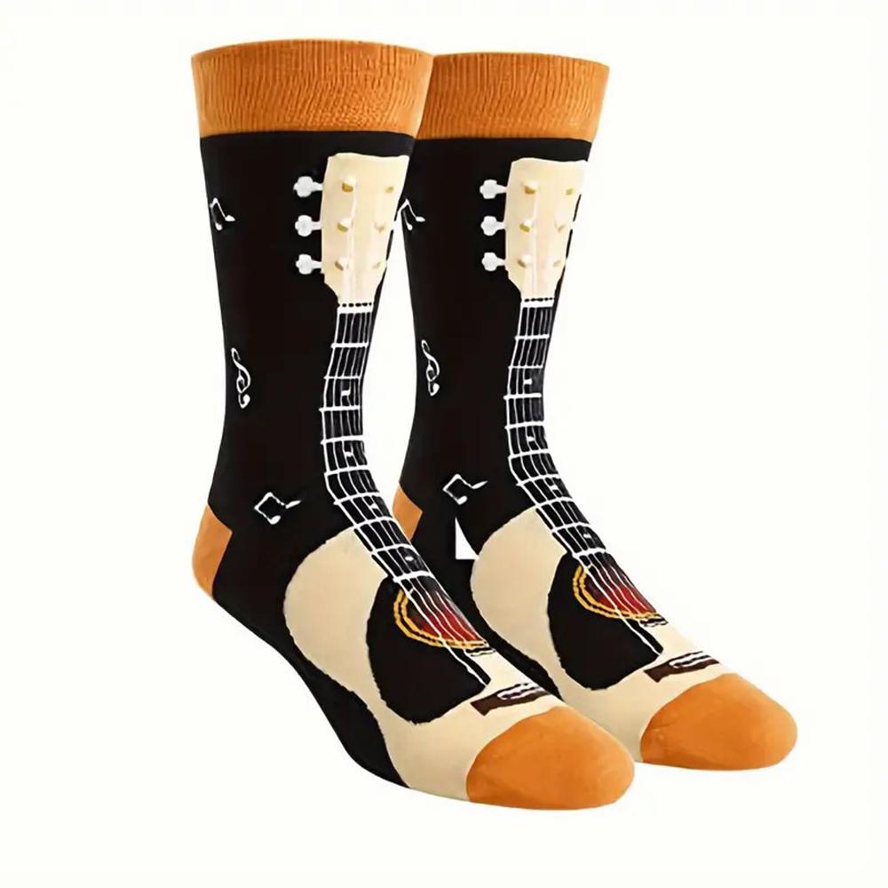 1 Paar Herren Socken mit Gitarrenmuster Modisch Innovativ Cartoon-Druck Atmungsaktiv und Bequem Lässige Neutrale Socken