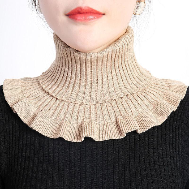 

Корейский однотонный вязаный шарф женский осенне-зимний с перекрещенным бантом, универсальный декоративный шерстяной фальшивый воротник, грелка для шеи хаки